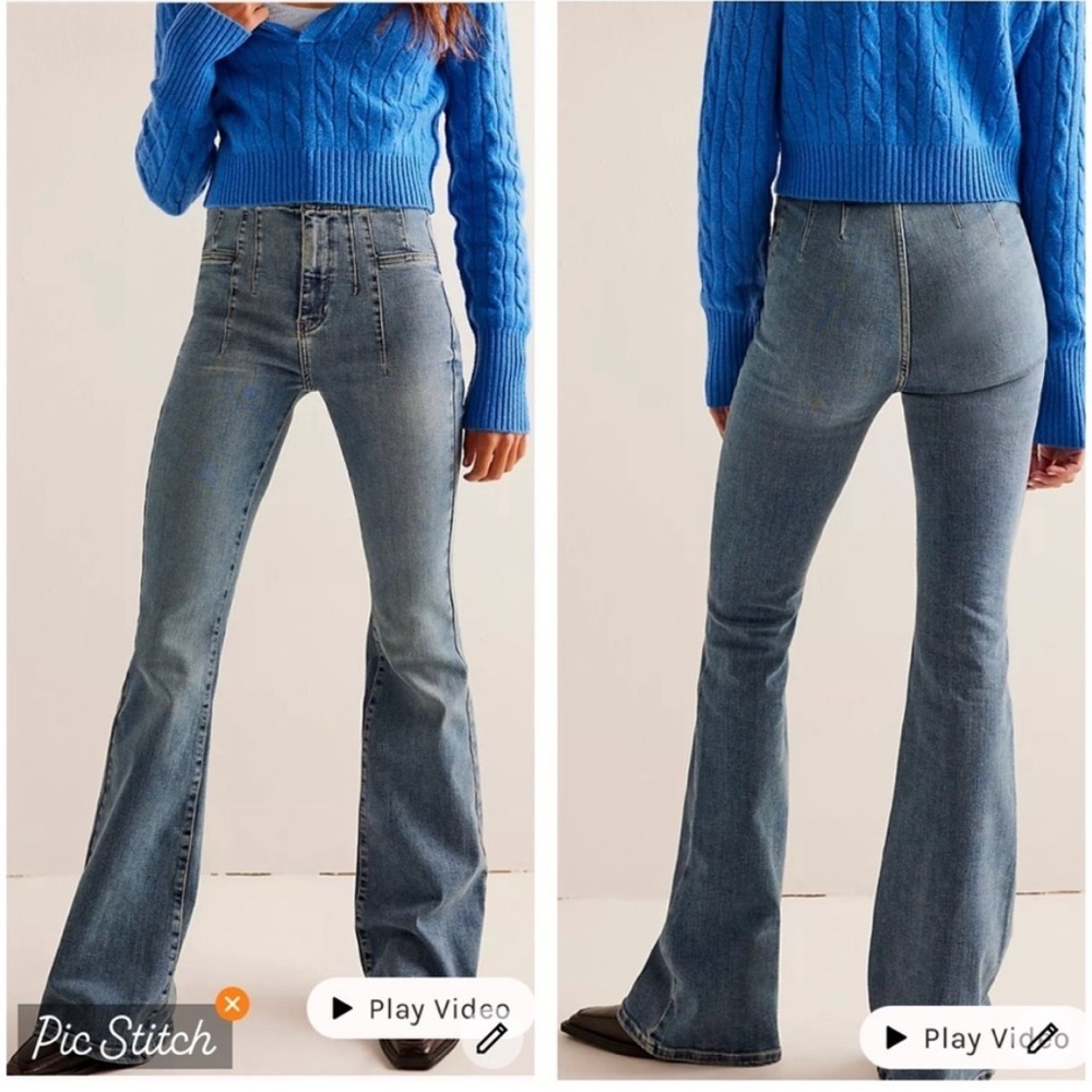 We the Free Jayde High Rise Flare Leg Denim Jeans Mermaid Blue NWT Free People